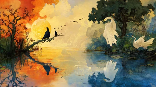 Serene Lake Scene at Sunset