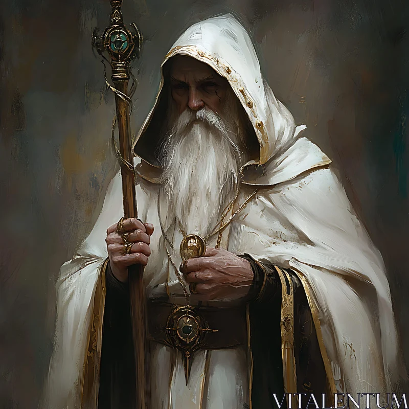 Enigmatic Wizard Holding Staff Illustration
