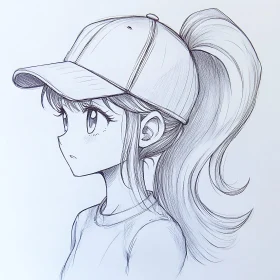 Side Profile Sketch of Anime Girl with Cap