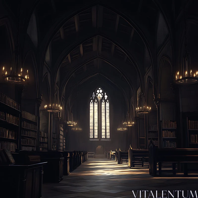 Historical Gothic Library with Vaulted Ceilings and Bookshelves
