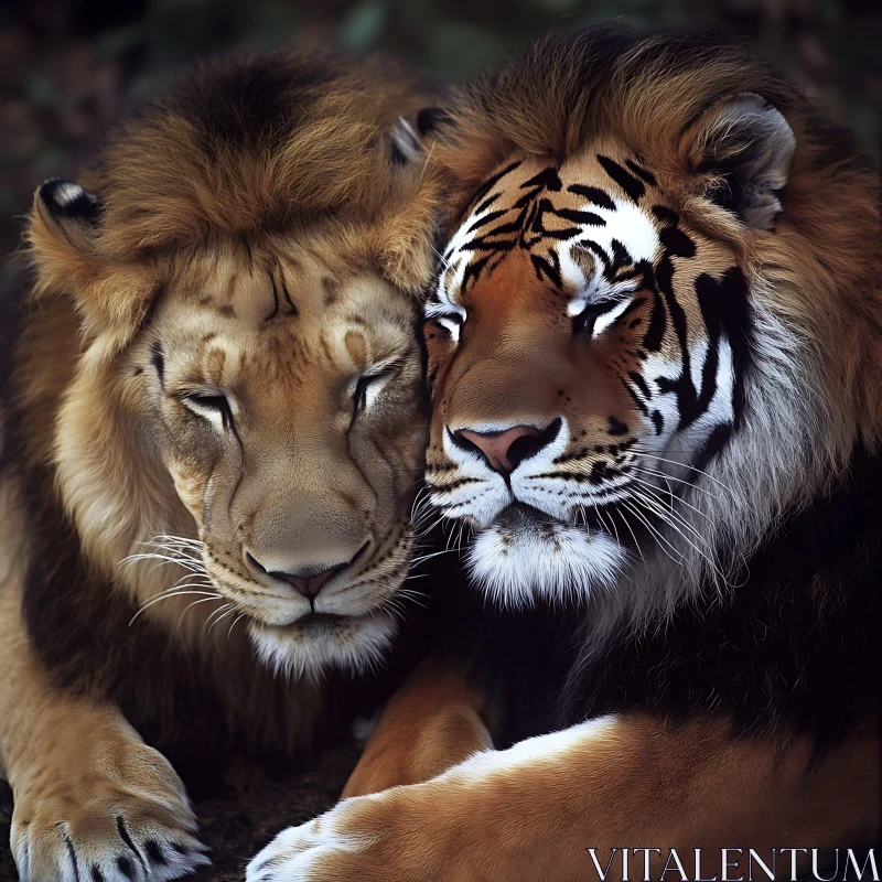 Serene Lion and Tiger Portrait AI Image