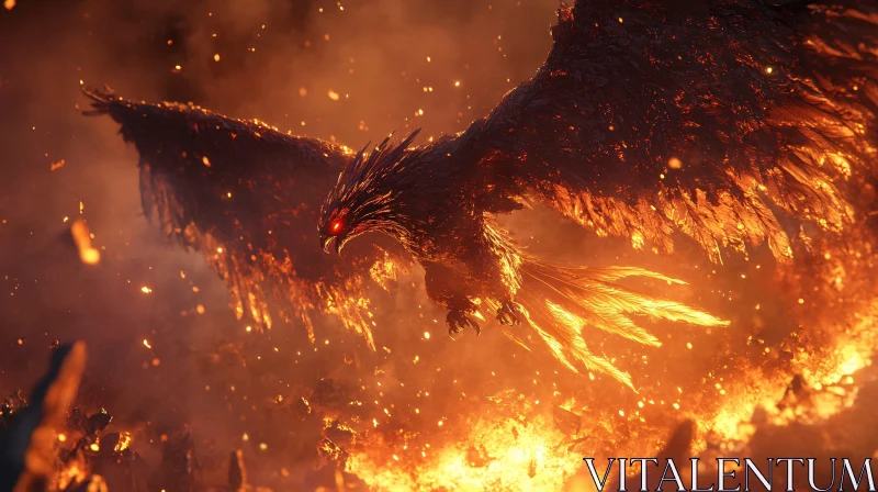 Fiery Phoenix Soaring Through Flames