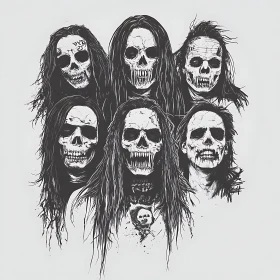 Gothic Horror: A Skeletal Congregation in Monochrome