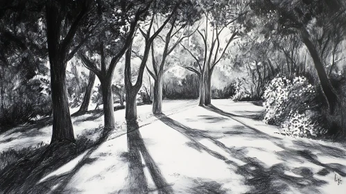 Black and White Forest Path
