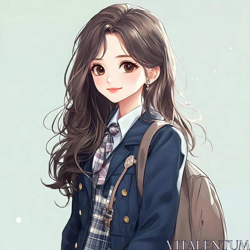 Anime Schoolgirl with Long Hair and Backpack