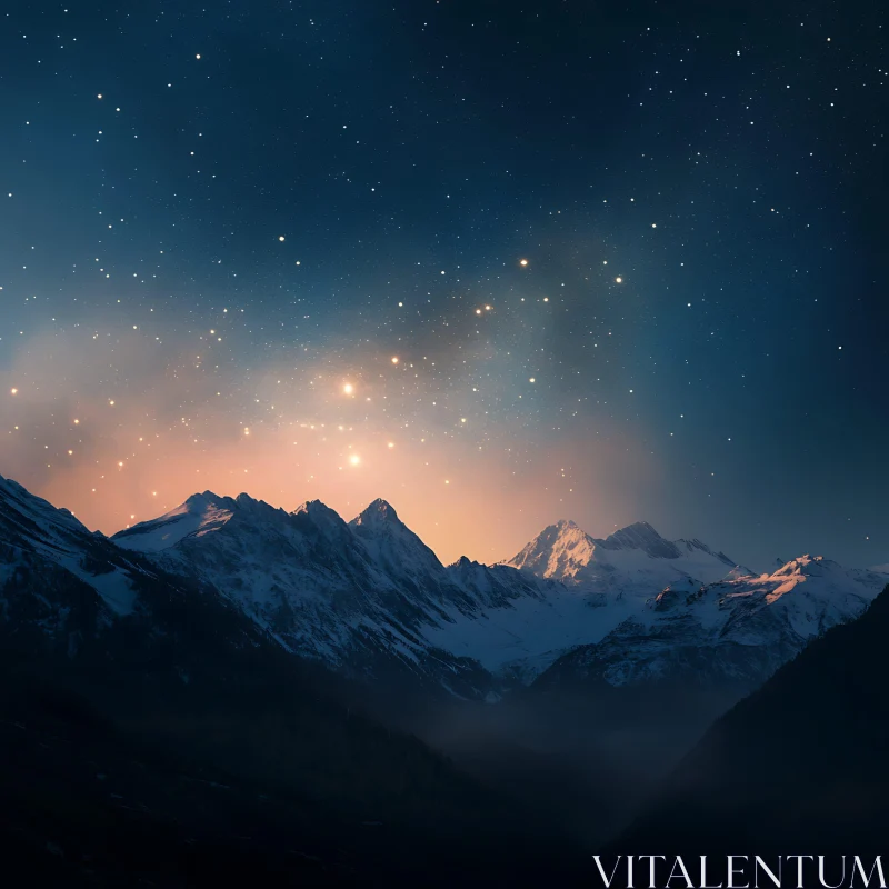 Snowy Peaks at Night