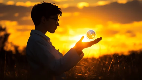 Silhouette with Glowing Orb