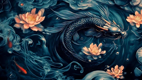 Aquatic Harmony: Koi and Lotus