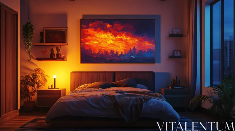 Cozy Bedroom Interior with Warm Lighting