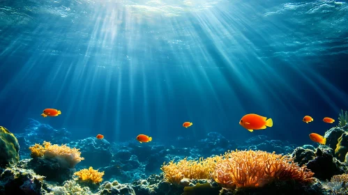 Sunlit Ocean Reef with Tropical Fish