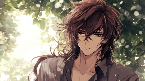 Thoughtful Anime Male in Nature