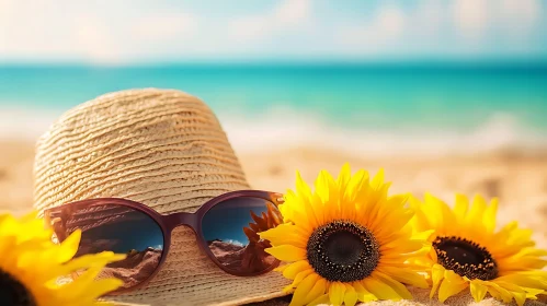 Summer Beach Day with Sunflowers