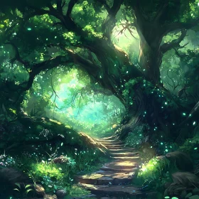 Sunlit Path Through Lush Green Forest
