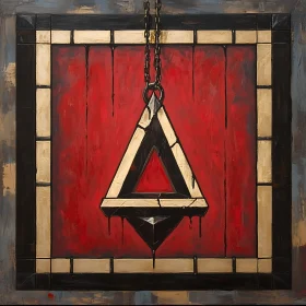 Geometric Triangle on Red Abstract Art