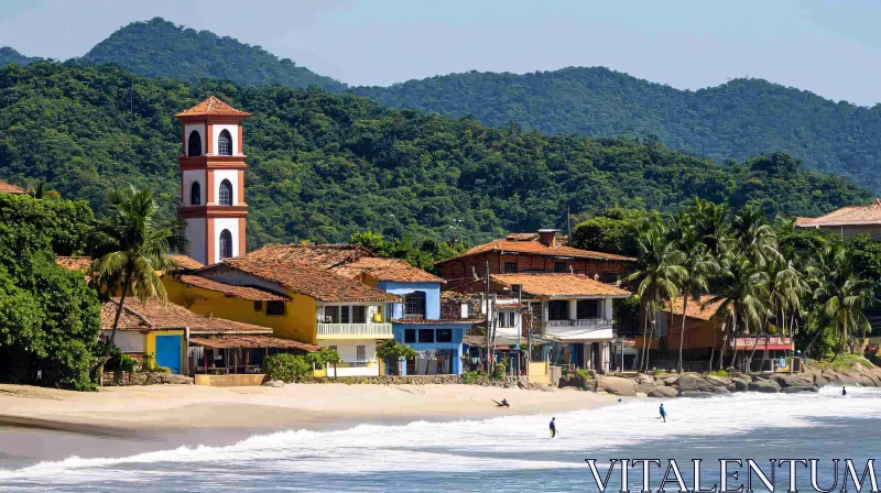 Coastal Houses and Tower on the Beach