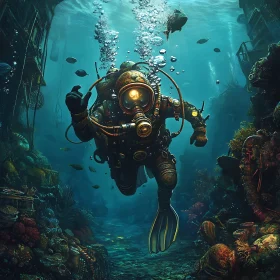 Underwater Exploration with Antique Diving Suit