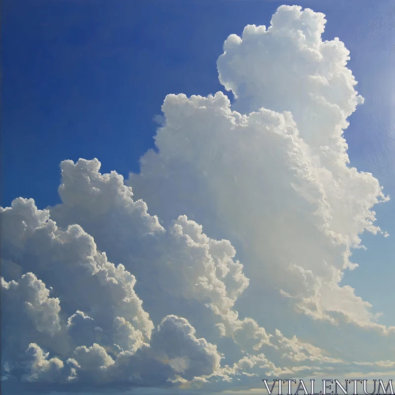 Billowy Clouds Against Azure Sky