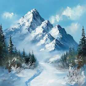 Winter Mountain Scene with Snow and Trees