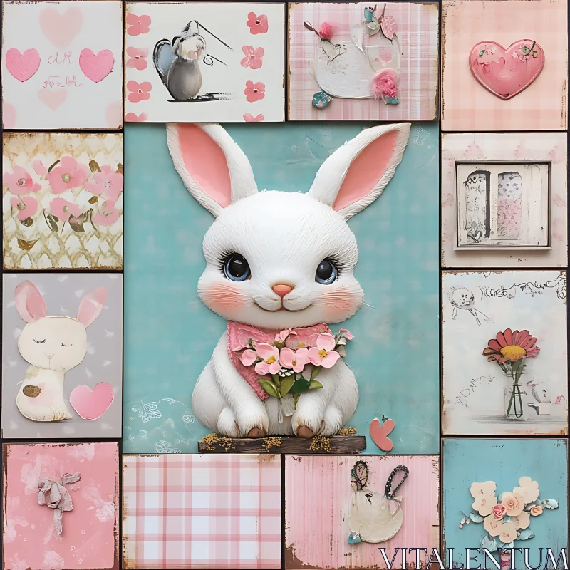 Whimsical Bunny Art with Floral Accents