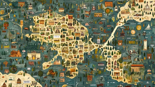 Whimsical World: A Map of Miniature Landmarks