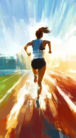 Energetic Runner on a Sunlit Track
