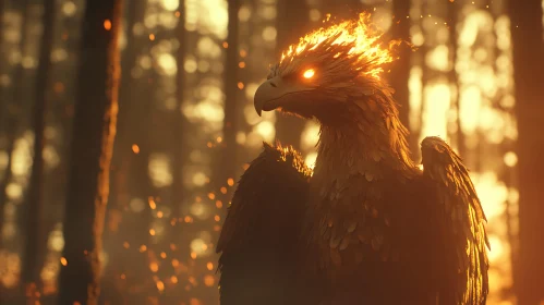 Burning Phoenix in Golden Forest Light