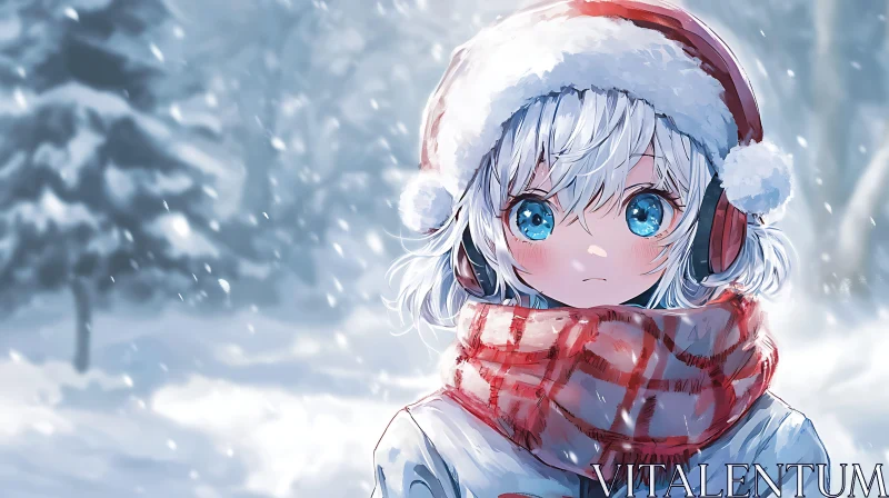 Cute Anime Character in Winter Wonderland