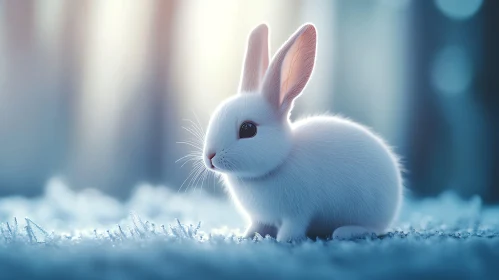 Snowy White Rabbit in Winter Light