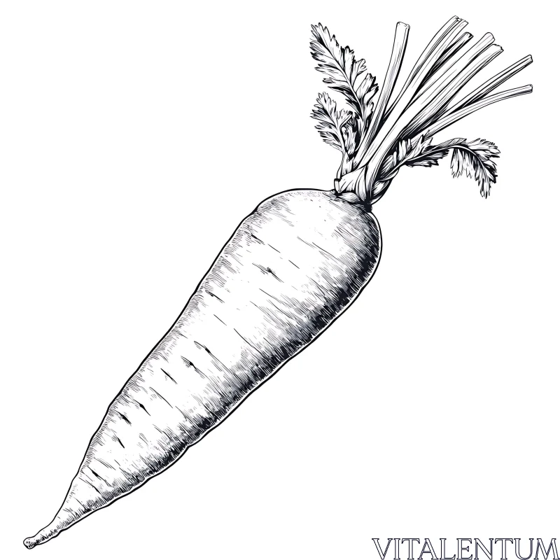 AI ART Elegant Carrot Drawing - Black and White