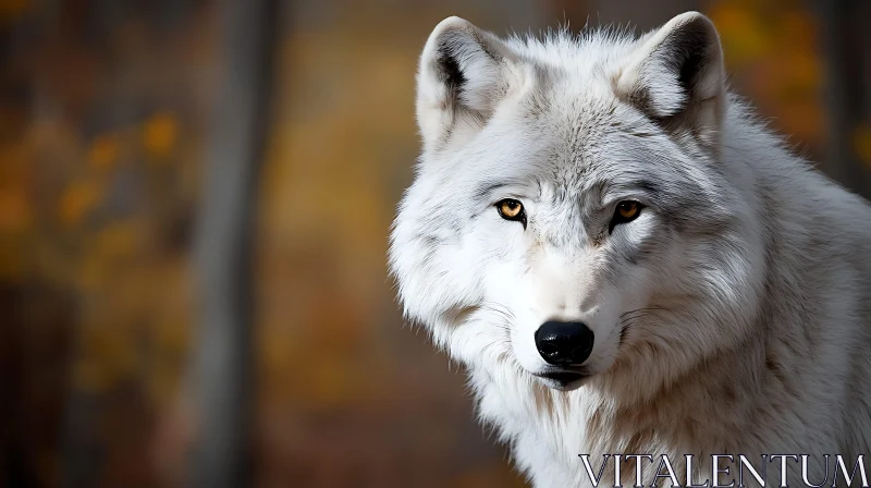 White Wolf Close-Up in Autumnal Setting