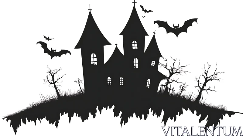 Eerie Castle with Bats for Halloween