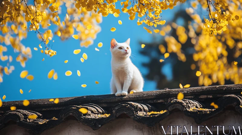 White Feline Enjoying Autumn