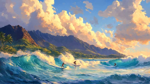 Tropical Surfing Adventure at Sunset