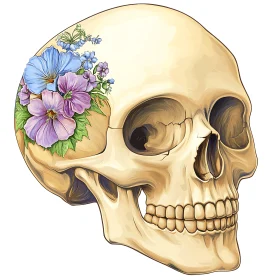 Skull with Flowers Illustration