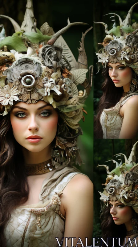 Detailed and Realistic Portrait of a Woman in the Woods AI Image