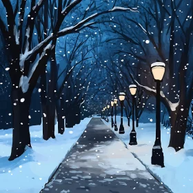 Snowy Winter Path at Nightfall
