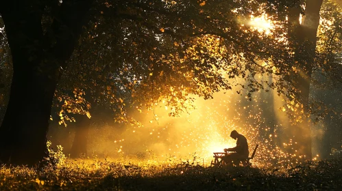 Person in Forest Sunlight