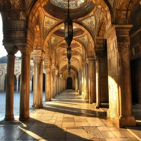 Elegant Sunlit Hallway with Arched Ceilings