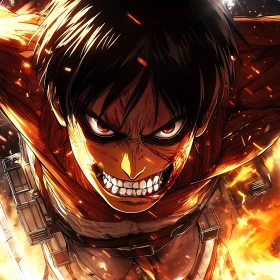 Dynamic Anime Character in Fiery Battle