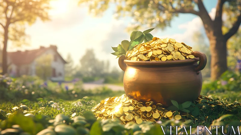 Abundance: A Pot of Gold in Nature AI Image