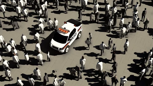 Urban Scene with Police Vehicle and Pedestrians