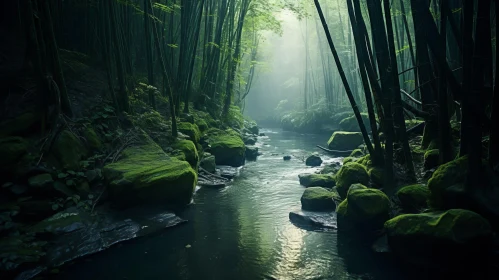 Misty Emerald Bamboo Forest: An Ethereal Japanese Landscape