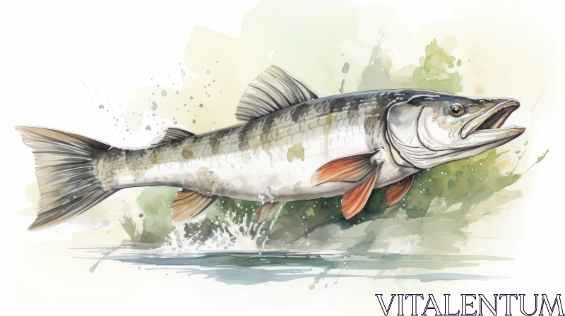 Smallmouth Bass in Watercolor - A Study of Explosive Wildlife AI Image