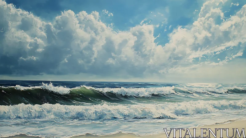 Peaceful Seascape with Rolling Waves AI Image