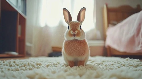 Fluffy Rabbit on Cream Rug