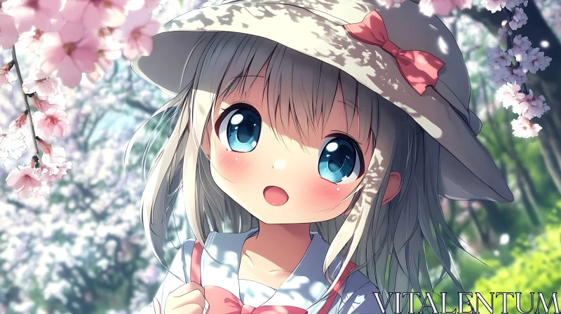 AI ART Anime Girl with Hat and Cherry Blossoms