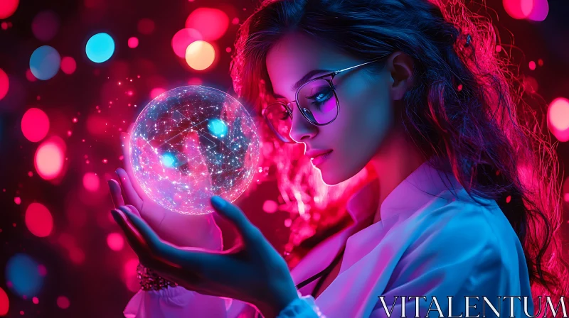 AI ART Mystic Woman Holding Light Sphere Art