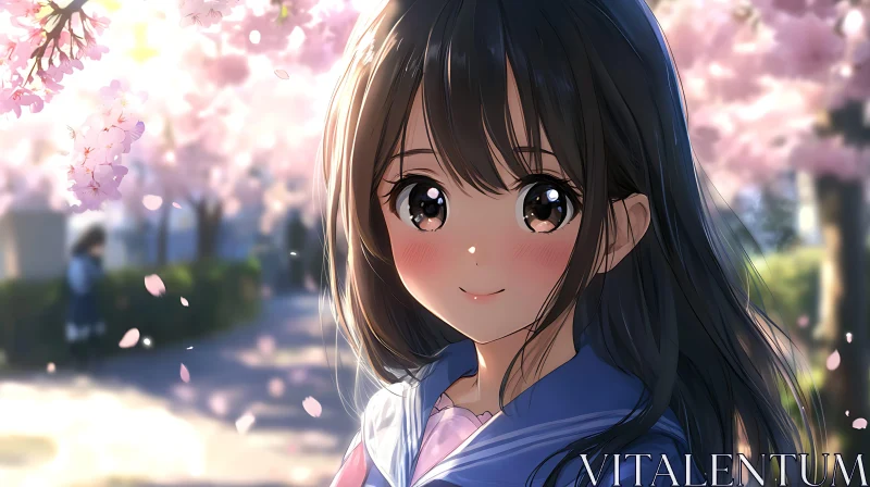 AI ART Springtime Anime Girl with Cherry Blossoms