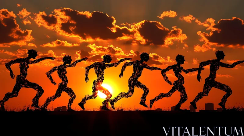 Runners at Sunset: A Silhouette Study AI Image