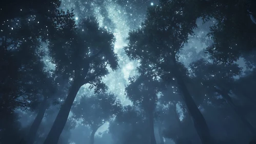 Enchanted Night Forest under Stars